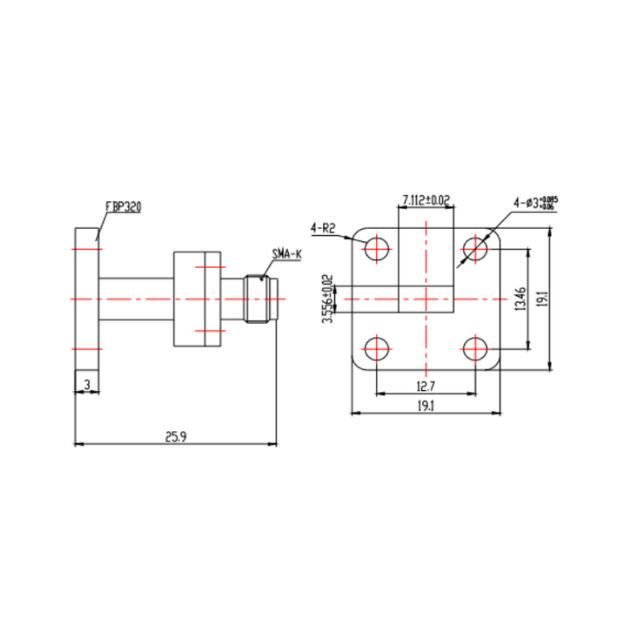 Waveguide to Coaxial Adapter (End-Launch) SRFS320WECASKPC