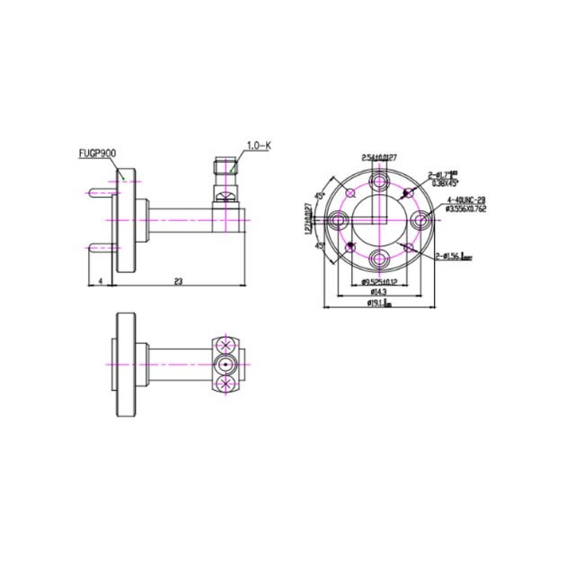 WR10 Waveguide to Coaxial Adapter Right Angle Part no SRFS900WCA1.0KPC