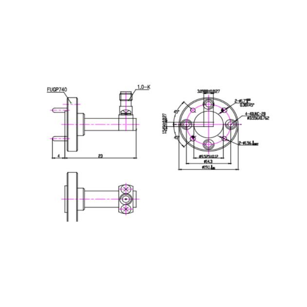 WR12 Waveguide to Coaxial Adapter Right Angle Part no SRFS740WCA1.0KPC