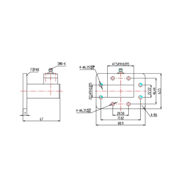 WR159 Waveguide to Coaxial Adapter Right Angle Part no SRFS58WCANKPA