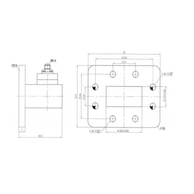 WR159 Waveguide to Coaxial Adapter Right Angle Part no SRFS58WCASKPA