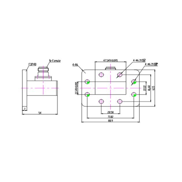 WR187 Waveguide to Coaxial Adapter Right Angle Part no SRFS48WCANKPA