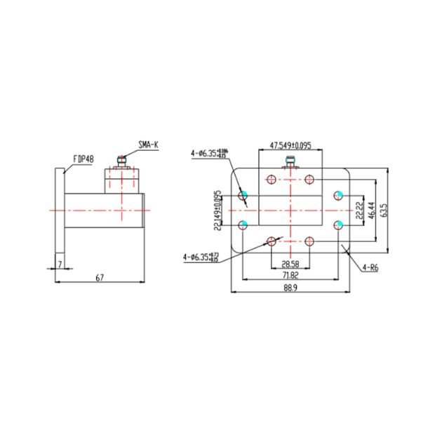 WR187 Waveguide to Coaxial Adapter Right Angle Part no SRFS48WCASKPA