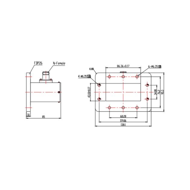 WR340 Waveguide to Coaxial Adapter Right Angle Part no SRFS26WCANKPA