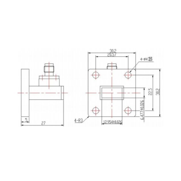 WR51 Waveguide to Coaxial Adapter Right Angle Part no SRFS180WCASKPC