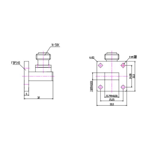 WR62 Waveguide to Coaxial Adapter Right Angle Part no SRFS140WCANKPC