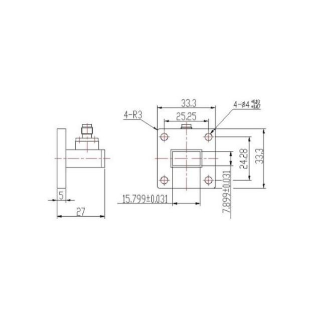 WR62 Waveguide to Coaxial Adapter Right Angle Part no SRFS140WCASKPC
