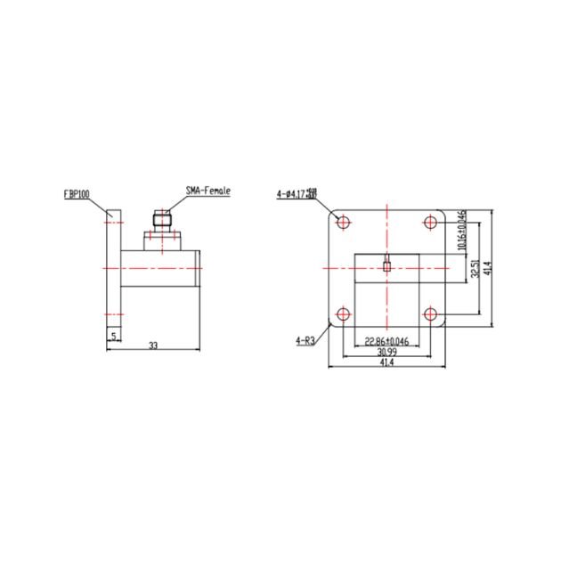 WR90 Waveguide to Coaxial Adapter Right Angle Part no SRFS100WCASKPC