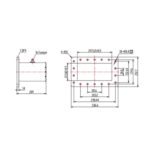 WR975 Waveguide to Coaxial Adapter Right Angle Part no SRFS9WCANKPA