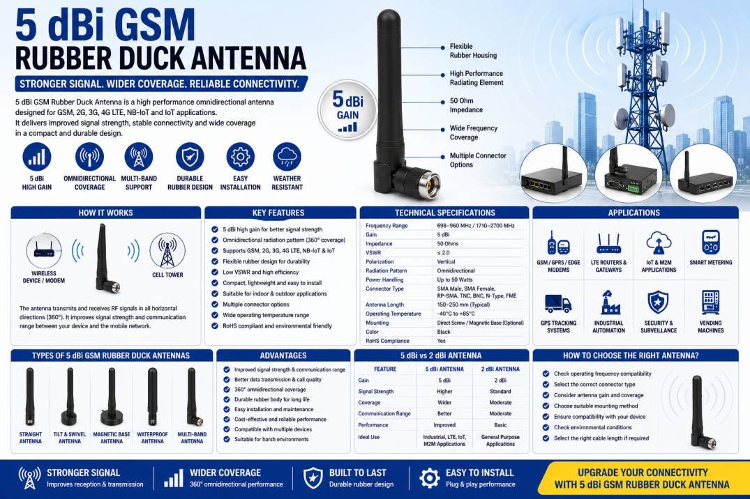 5 dBi GSM Rubber Duck Antennas